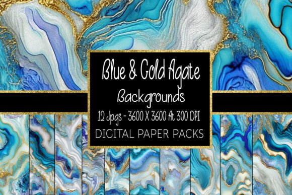 Blue and Gold Agate Backgrounds: Modern Glam for Your Designs