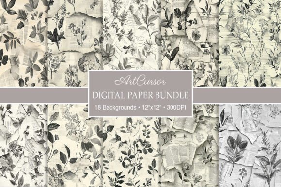 Elevate Your Projects with Botanical Torn Paper Digital Backgrounds