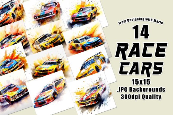 Watercolor Race Cars 15x15 Backgrounds for Dynamic Design