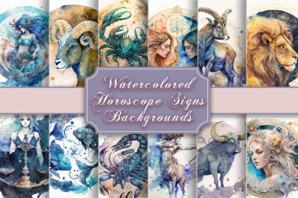 Watercolored Zodiac Signs Backgrounds for Creative Projects